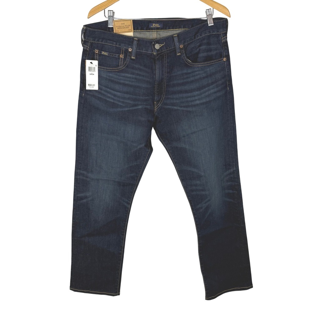 Polo Ralph Lauren Varick Slim Straight Jeans Mens NWT Dark Wash 34x34 Classic